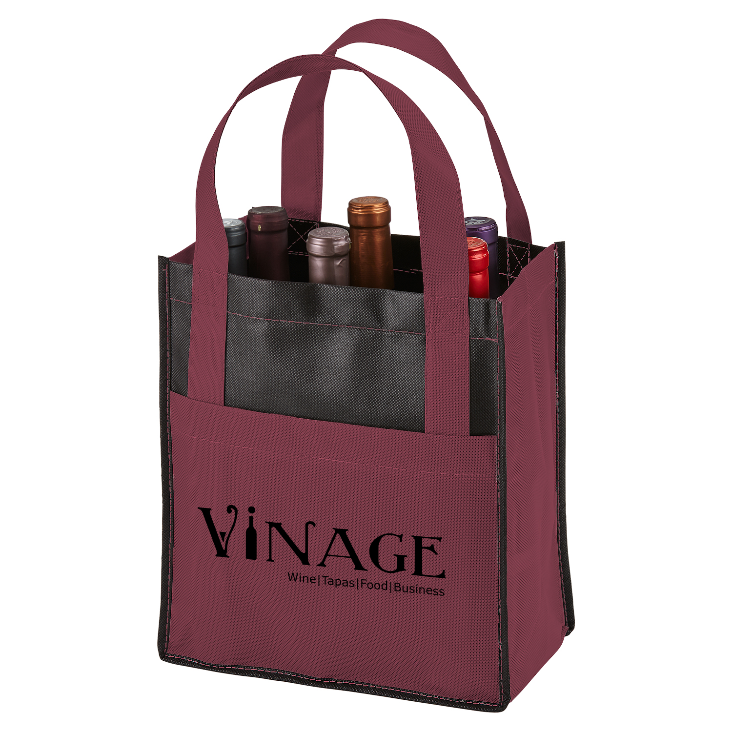 Burgundy color option for Toscana Six Bottle Non Woven Wine Tote