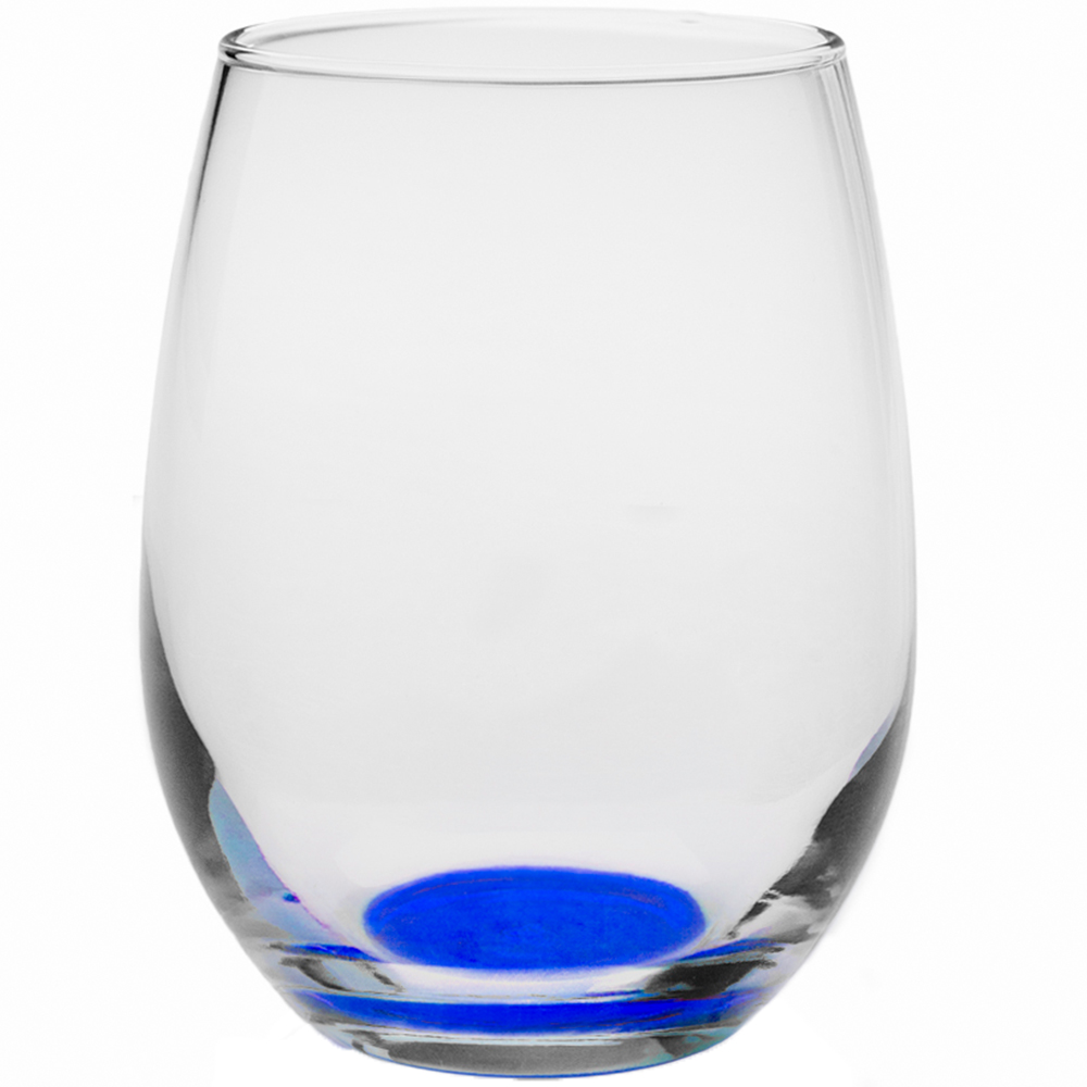 Blue color option for 9 Oz. Libbey Stemless Wine Glasses With Colored Bottom