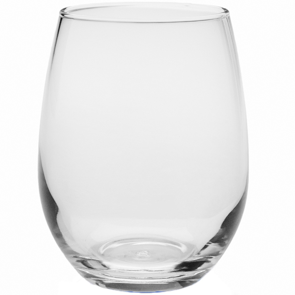Clear color option for 9 Oz. Libbey Stemless Wine Glasses