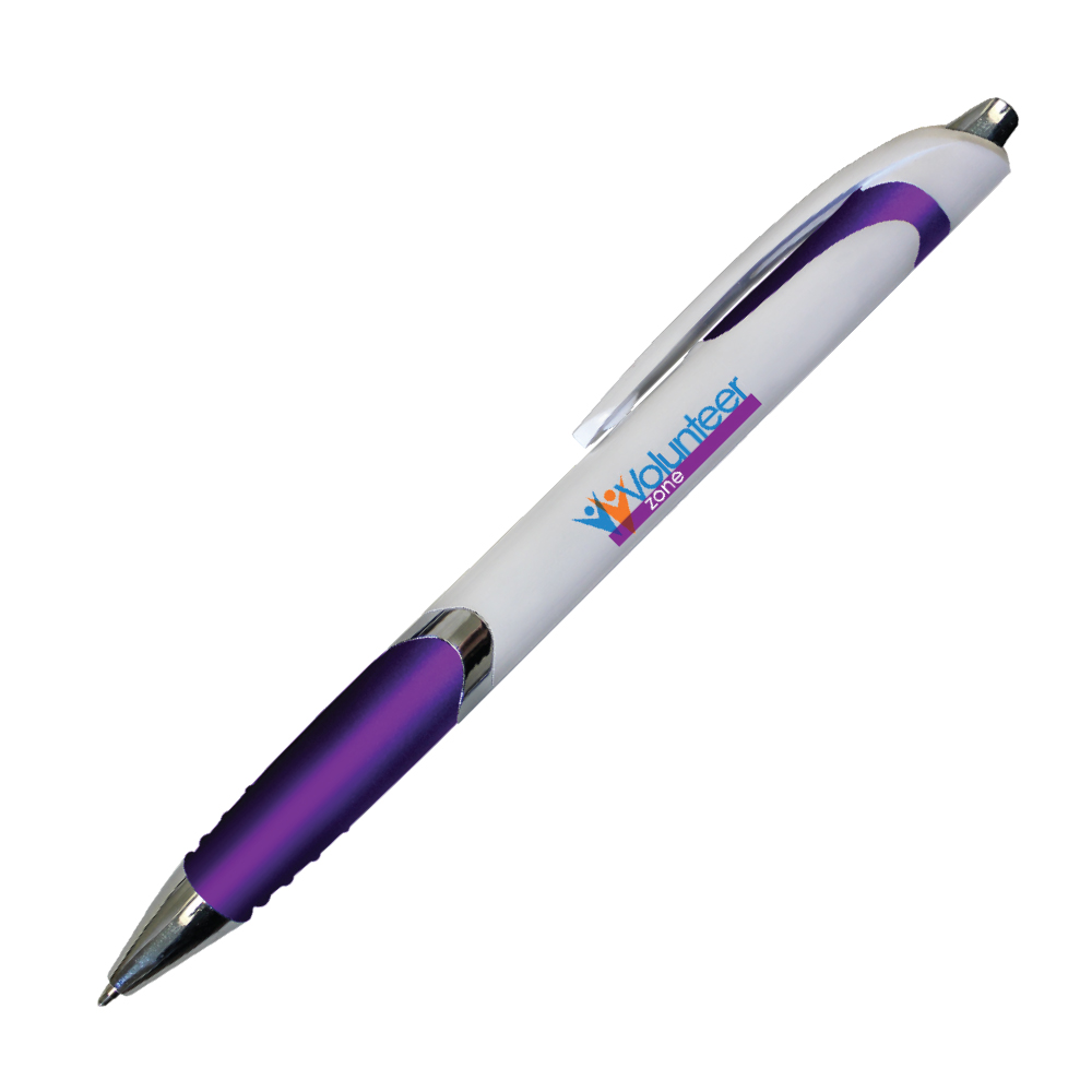 Purple color option for White Crest Grip Pen, Full Color Digital